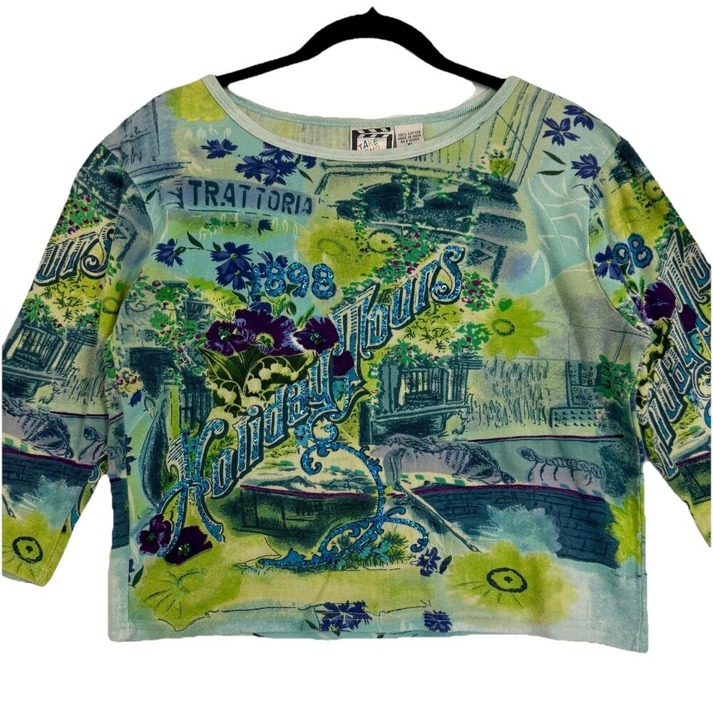 Vintage Take Two Amsterdam Canal Tours Holiday 1898 Sequin Graphic Top XL Artsy